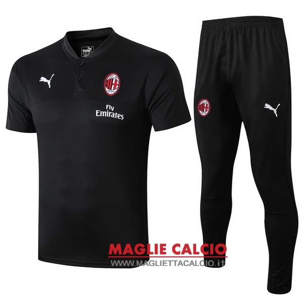 polo set completo maglia ac milan 2019-2020 nero