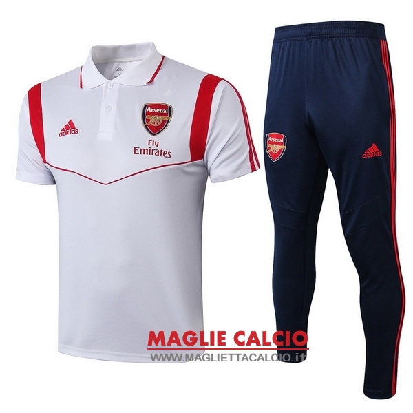 polo set completo maglia arsenal 2019-2020 bianco rosso