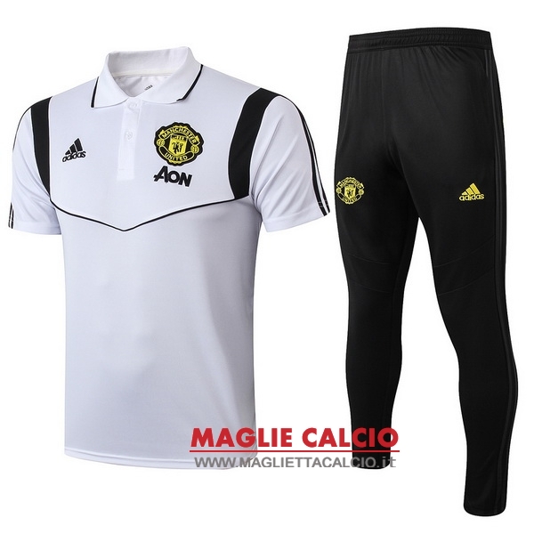 polo set completo maglia manchester united 2019-2020 bianco nero