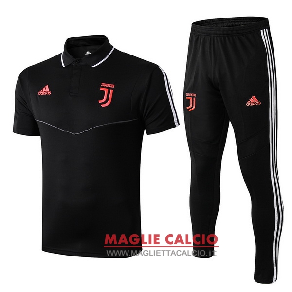 polo set completo maglia juventus 2019-2020 nero rosso