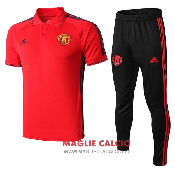 polo set completo maglia manchester united 2019-2020 rosso nero