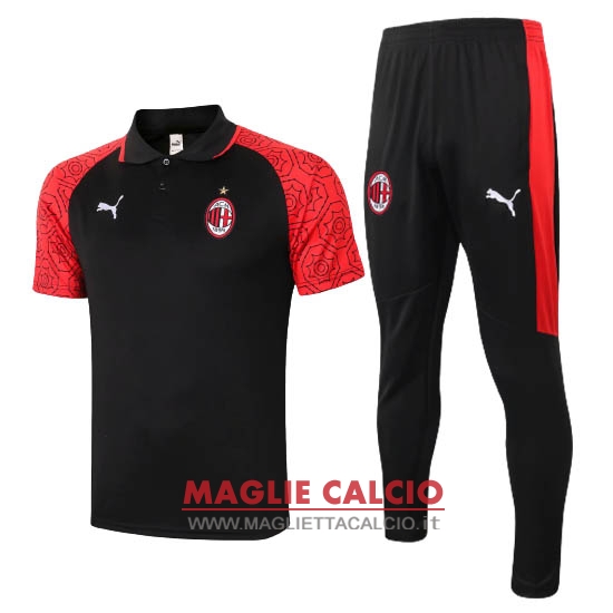 polo set completo maglia ac milan 2020-2021 nero rosso