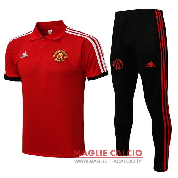 polo set completo maglia manchester united 2021-2022 rosso I nero