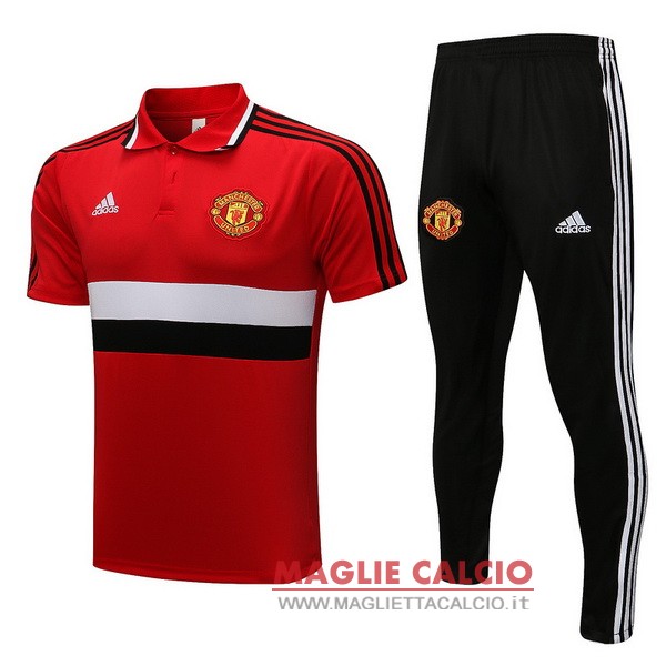 polo set completo maglia manchester united 2021-2022 rosso bianco nero