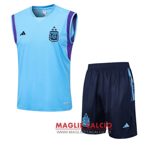 nuova formazione set completo divisione senza maniche magliette argentina 2023 blu luce