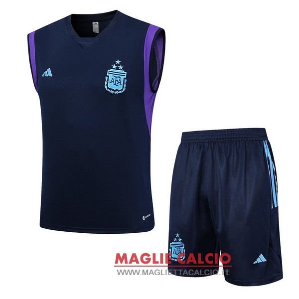 nuova formazione set completo divisione senza maniche magliette argentina 2023 blu navy