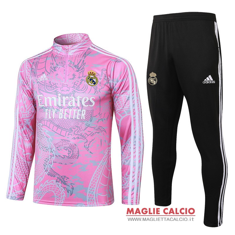 felpa da allenamento bambino set completo real madrid 2023-2024 rosa bianco nero