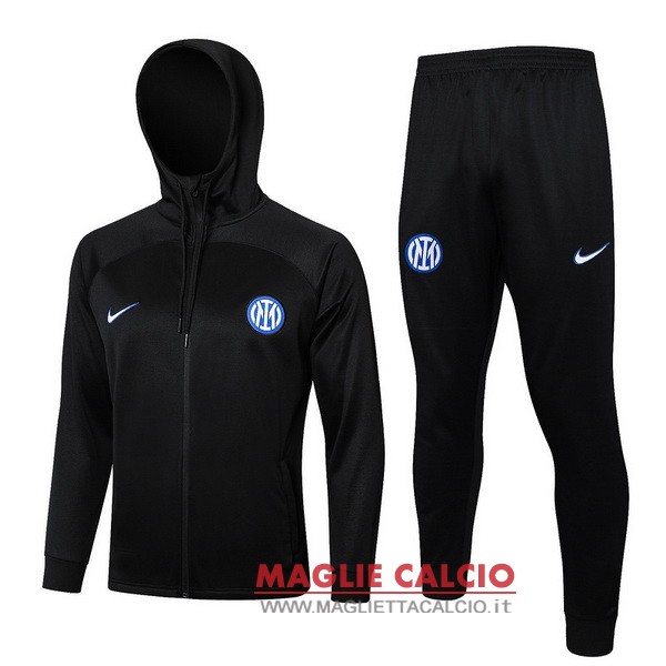 giacca felpa cappuccio bambino set completo inter milan 2024-2025 nero