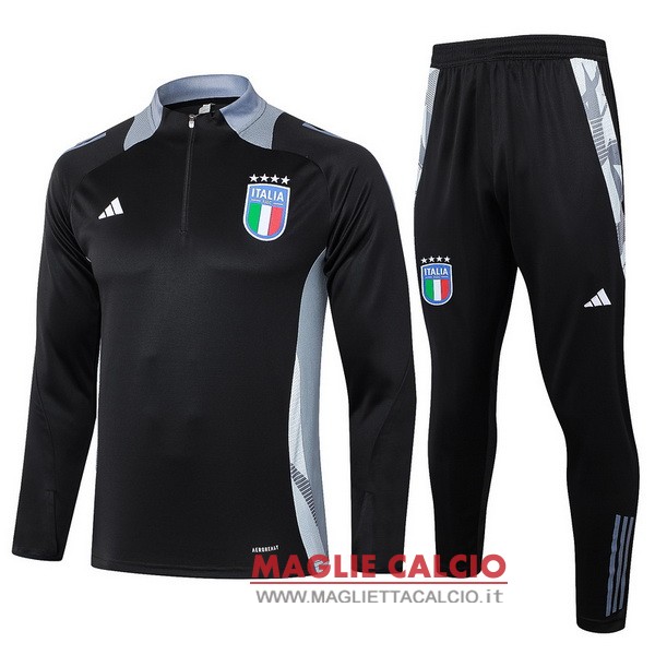 felpa da allenamento bambino set completo italia 2024 nero grigio