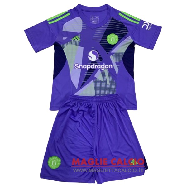 nuova portiere maglietta manchester united set completo bambino 2024-2025 purpureo