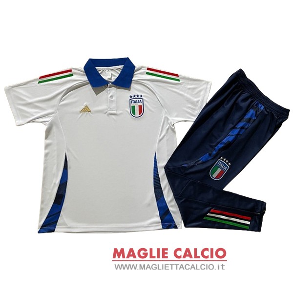 polo set completo maglia italia 2024 bianco blu