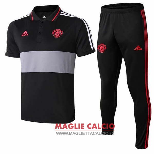 polo set completo maglia manchester united 2018-2019 nero grigio