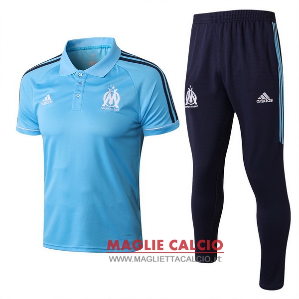 polo set completo maglia marseille 2017-2018 blu